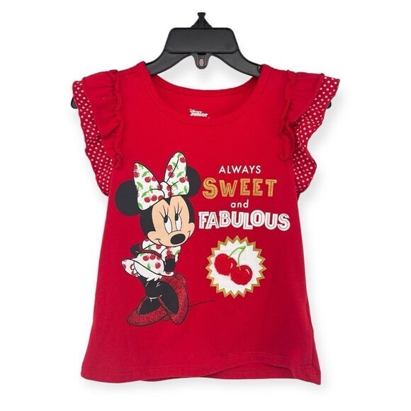 Disney Junior Minnie Mouse Girl’s Red Always Sweet and Fabulous Graphic Tee Sz 6 - Picture 1 of 10